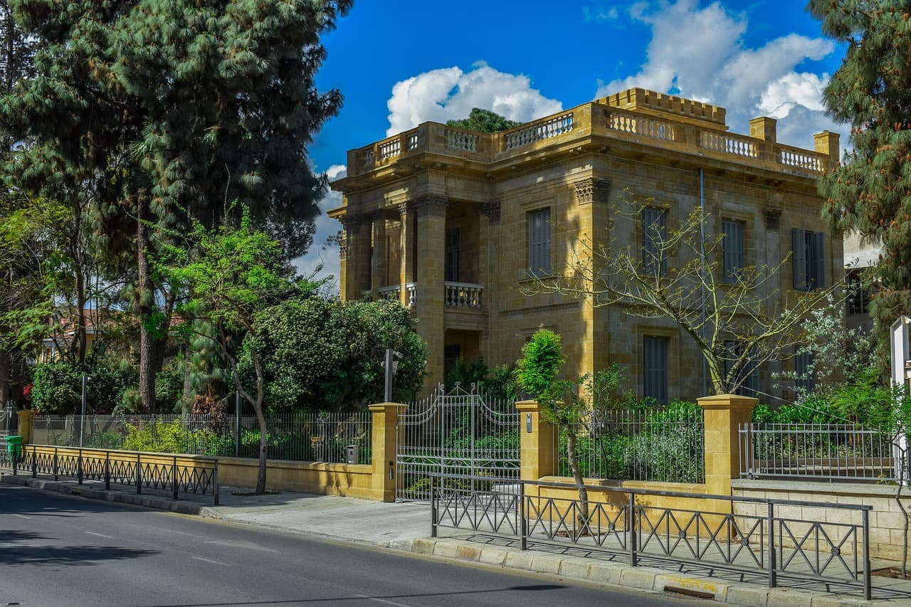 A neoclassical villa on a street in Nicosia