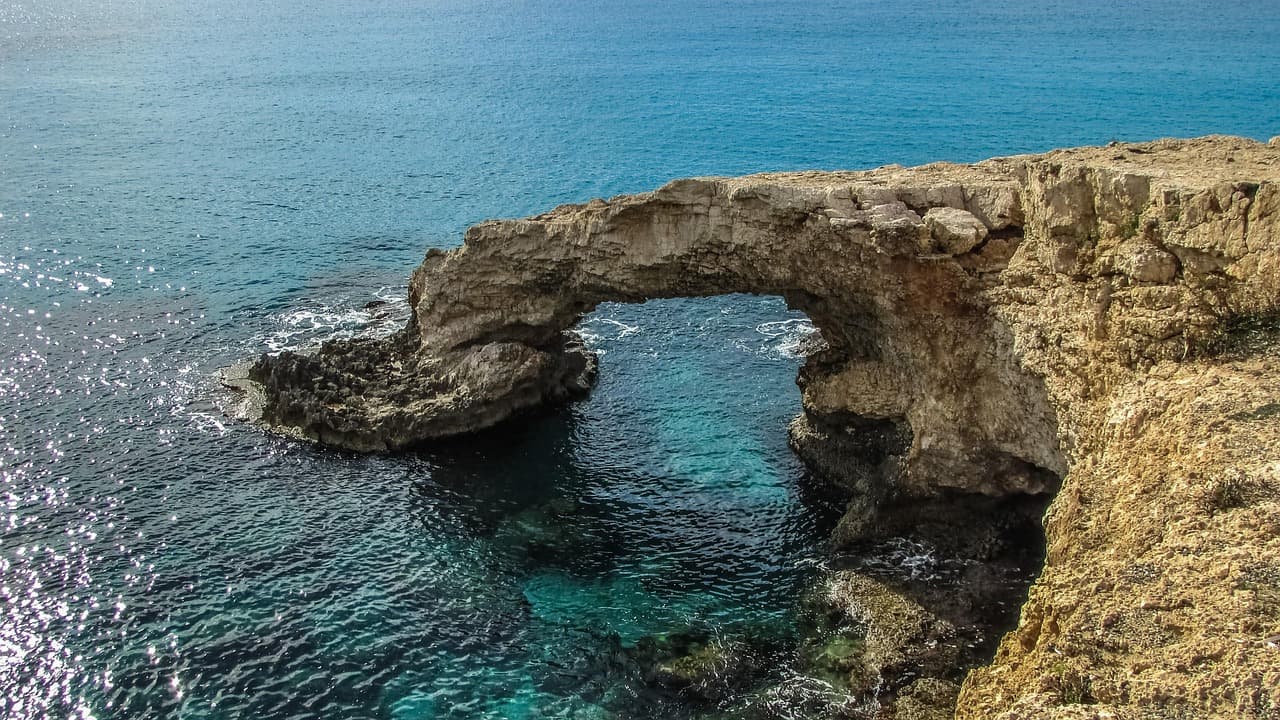 A natural rock arch over the sea on the coast near Ayia Napa